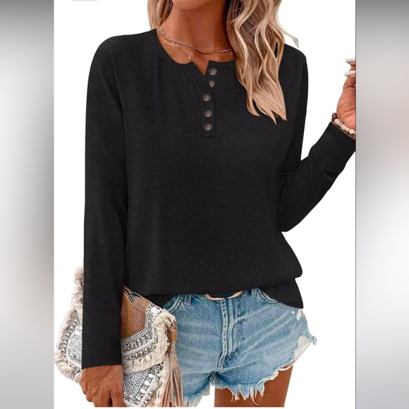 Eadenve Tops - 🛍️🛍️🛍️ NWOT Eadinve Black Long Sleeve Henley T-Shirt XXL